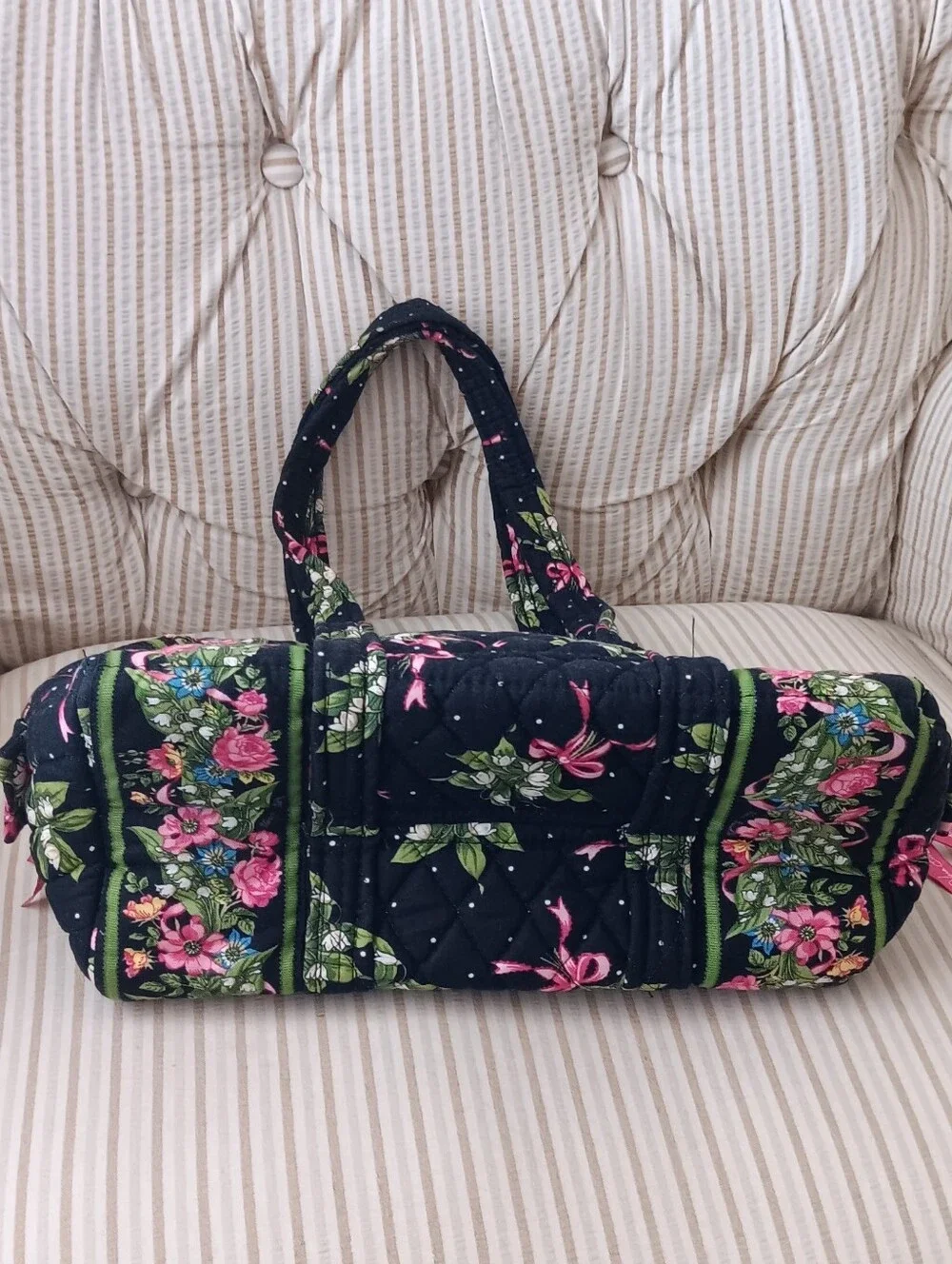 Quilted Floral Mini Tote Bag in Black and Pink